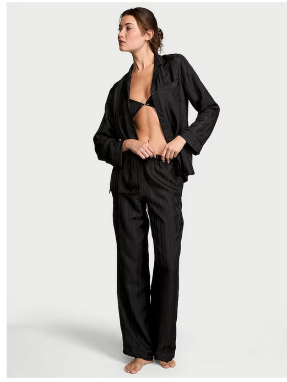 Victoria’s Secret Black Stripe Jacquard Satin Long Pajama Set